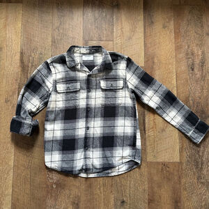 Boys Old Navy Flannel Shirt XL (14-16) Black White Plaid Long Sleeve